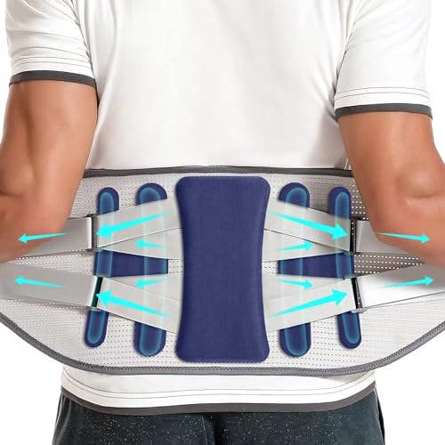 Cinturón de soporte lumbar para hombres y mujeres, soporte lumbar para aliviar el dolor, banda de masaje, corrección de postura para hernia de disco, ciática y escoliosis (azul L)