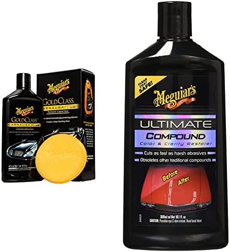 MEGUIAR’S G7016 Gold Class Carnauba Plus Premium Kit de Cera líquida – Incluye Botella de 16 onzas y Almohadilla aplicadora + Oficial Ultimate Restaurador De Pintura G172300 300 ml