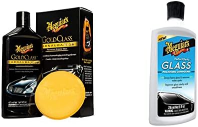 MEGUIAR’S G7016 Gold Class Carnauba Plus Premium Kit de Cera líquida – Incluye Botella de 16 onzas y Almohadilla aplicadora + Meguiar´s DKO G8408 Pulidor de Vidrio Compound