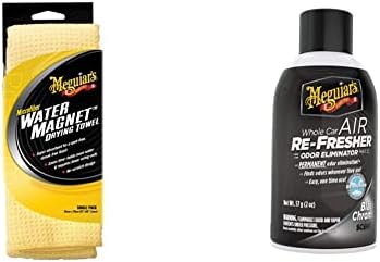 Meguiar’s X2000 Toalla de Secado de Microfibra con imán de Agua, 1 Paquete, Amarillo, 22 x 30 Pulgadas + Oficial Air Re-Fresher Eliminador De Olores Black Chrome G181302 57 g