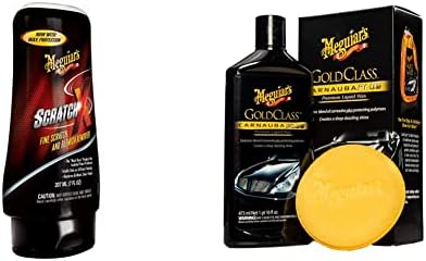 MEGUIAR’S DKO G10307 ScratchX 2.0 Eliminador de Rayones + G7016 Gold Class Carnauba Plus Premium Kit de Cera líquida – Incluye Botella de 16 onzas y Almohadilla aplicadora