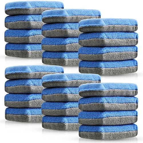 Tallew 24 Piezas Aplicadores de Revestimiento de Cerámico de Microfibra Fina Almohadillas de Esponja de Lavado de Coche Almohadillas de Limpieza para Aplicar Cera (Azul y Gris)