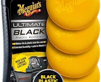 MEGUIAR’S G15812 Restaurador de plástico Negro 12 oz. + Oficial Gold Class Esponjas Aplicadores W0004 4 Piezas