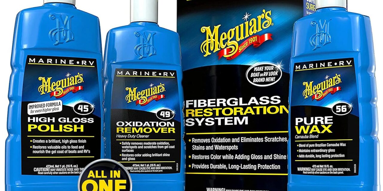 Meguiar’s Marine/RV Sistema de restauración de Fibra de Vidrio, Kit de reparación de Fibra de Vidrio con removedor de oxidación, Esmalte de Barco y Cera de Barco, 3 Unidades (Paquete de 1)