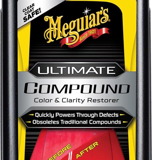 MEGUIAR’S – Esmalte líquido con acabado de espejo Ultimate Compound, elimina manchas persistentes, gotas de pájaros y más, (¡NUEVO)! por